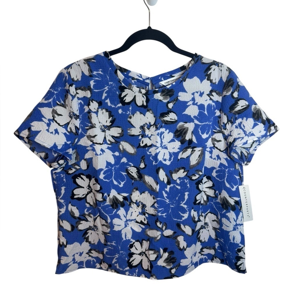 Nwt Counterparts Tropical Blue Floral Popover Blouse